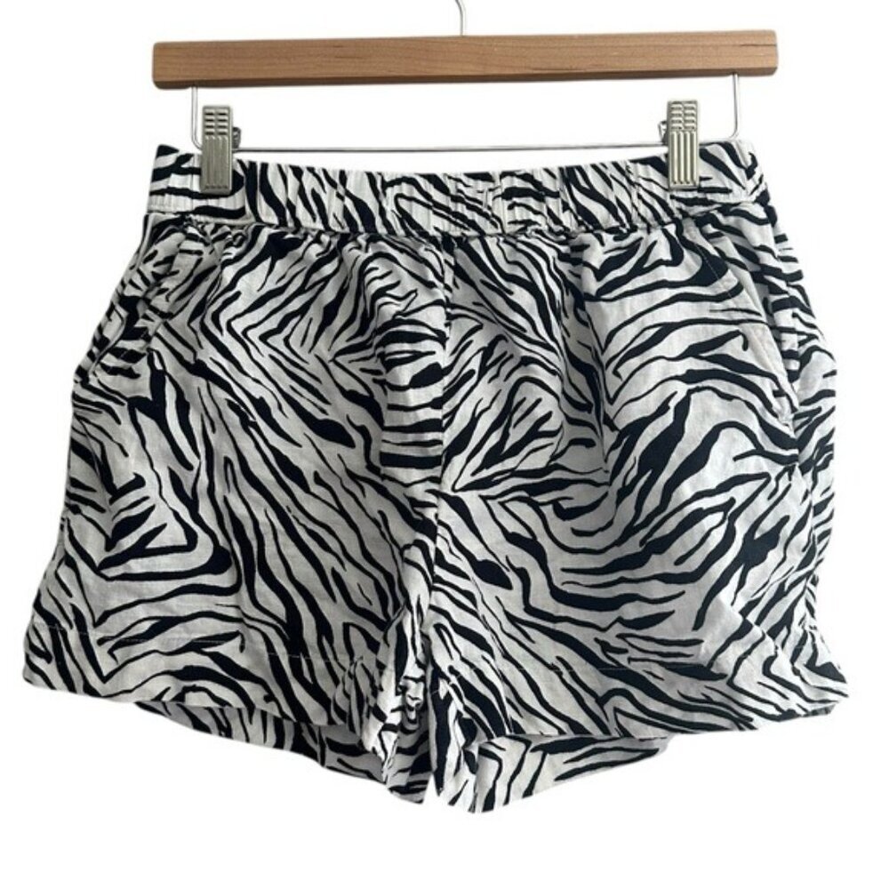Nicole Miller Zebra Print Linen Shorts Black White Size S Safari Chic